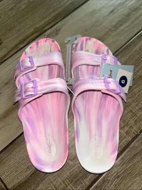 Pink & White Tie-Dye Double Strap Slide Sandals